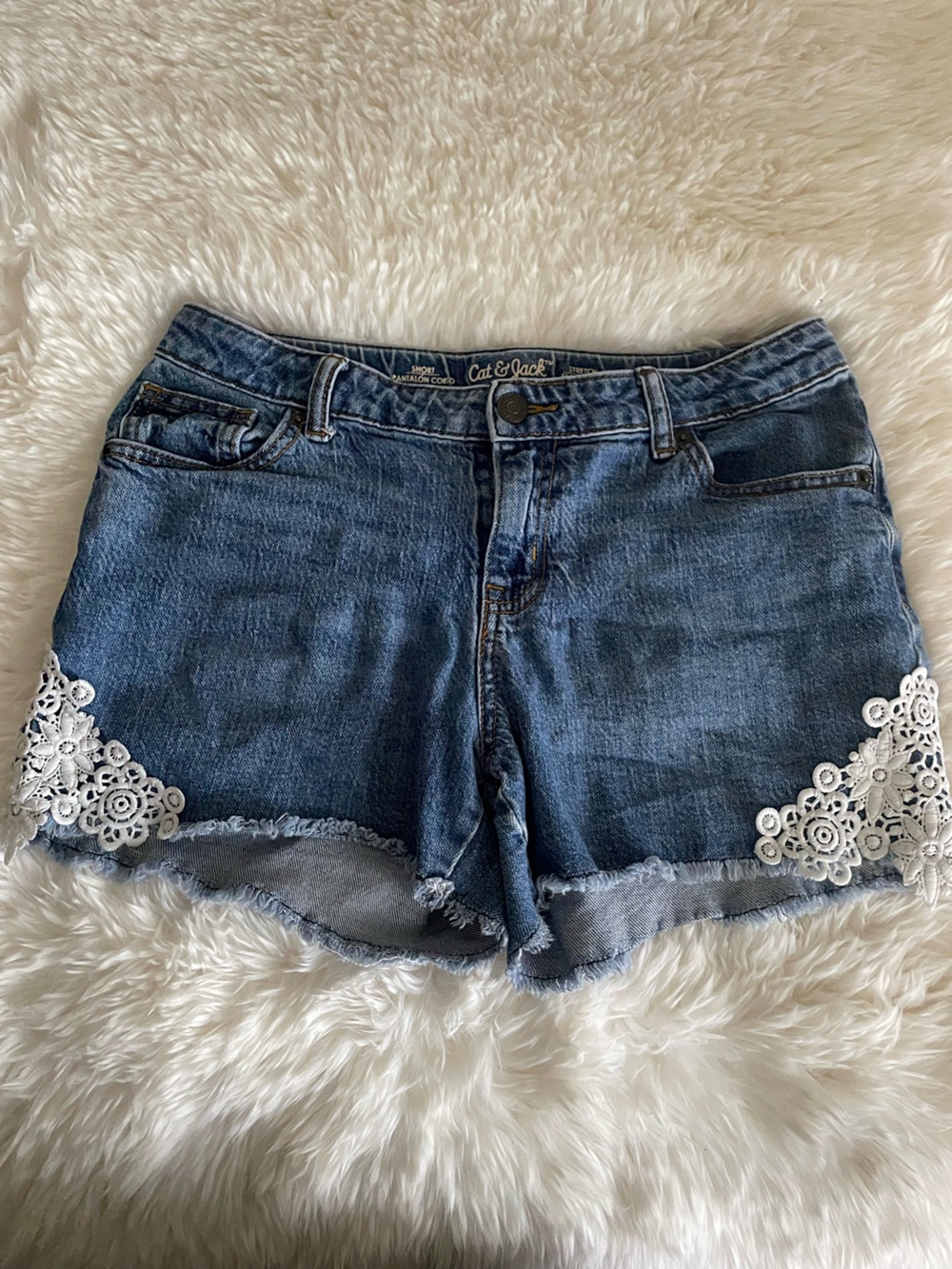 Cat & Jack Blue Denim Shorts with White Lace Trim